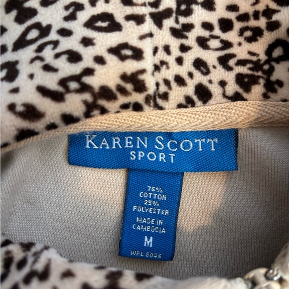 Karen Scott Sport velour hoodie. Animal print inside hood. Size Medium. - Picture 2 of 6